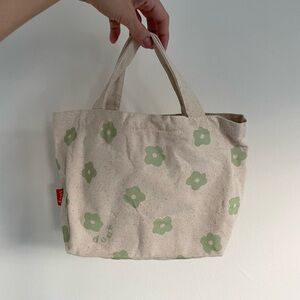 DOUS sage green flower power mini tote bag